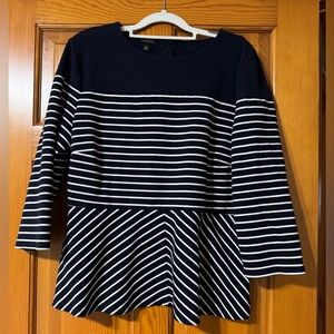Talbots Navy and White Striped Top